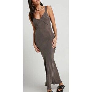 White Closet Cupro Maxi Slip Dress Gray Size 8 Slinky Sexy Date Night Party